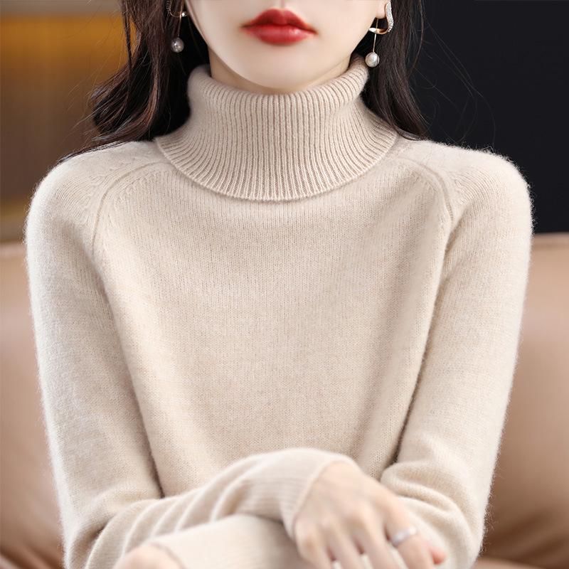 High-Neck Slimming Knit Sweater - Women's Elegant Autumn/Winter Base Layer