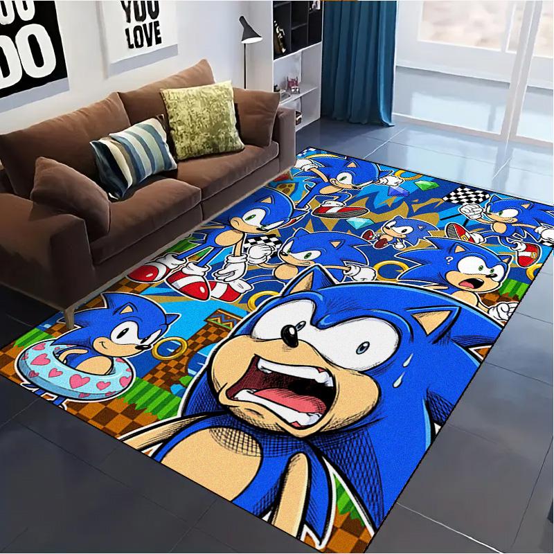 Blue Hedgehog Cartoon Carpet Rug for Living Room Bedroom Home Sofa Decoration,Kids Play Non-slip Floor Mat