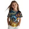 Retro children's clothing 3D music notes printed girls' clothing daily casual short sleeved street designer T-shirt top loose and fashionable T-shirt