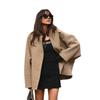 Womens Wool Blend Oversized Turn-Down Collar Batwing Sleeve Cardigan Coat - Classic Office Chic