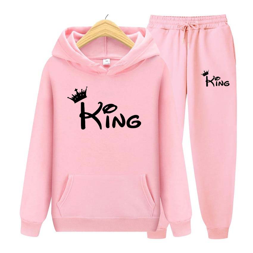 Podzim Zima Mikiny+Kalhoty dvoudílná sada král Potisk Pánské Dámské Mikiny Tepláky Jogger Kalhoty tlusté Teplé oblečení Muži