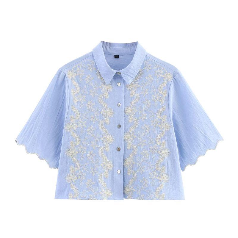 Jnleaog Autumn New Women's Clothing Fashion Style French Minority Design Embroider Short Shirt 3564074
