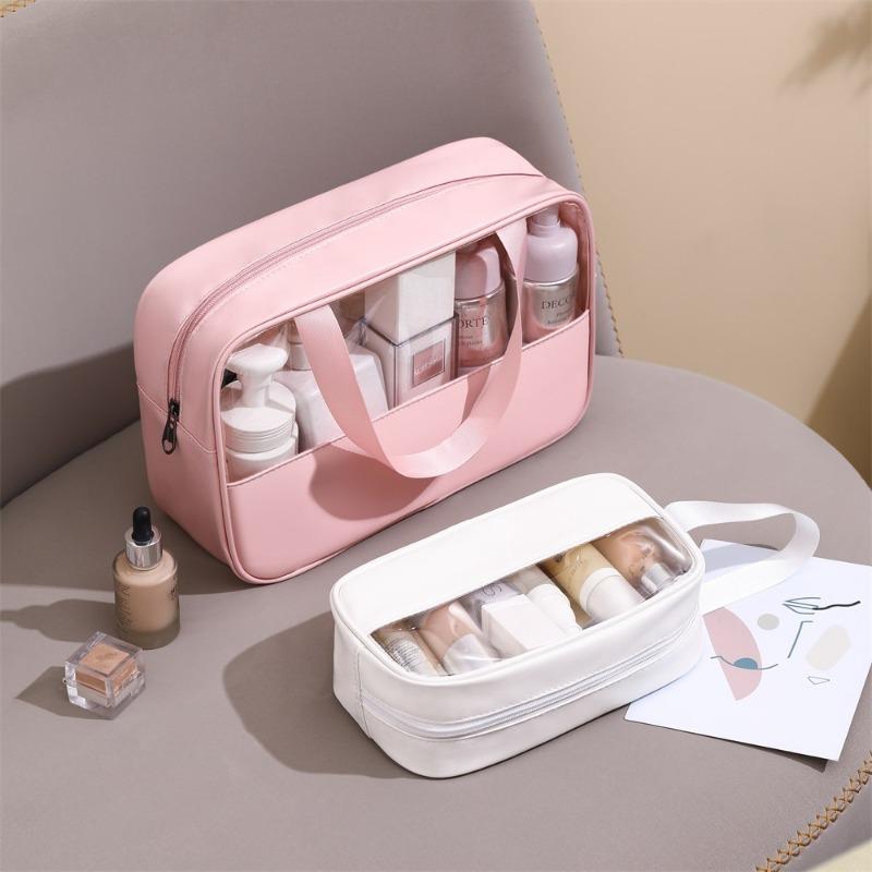 New PVC Makeup Bag - Semi-Transparent Waterproof Travel Toiletry Bag Large Capacity Pouch for Bathroom Essentials & on-the-Go