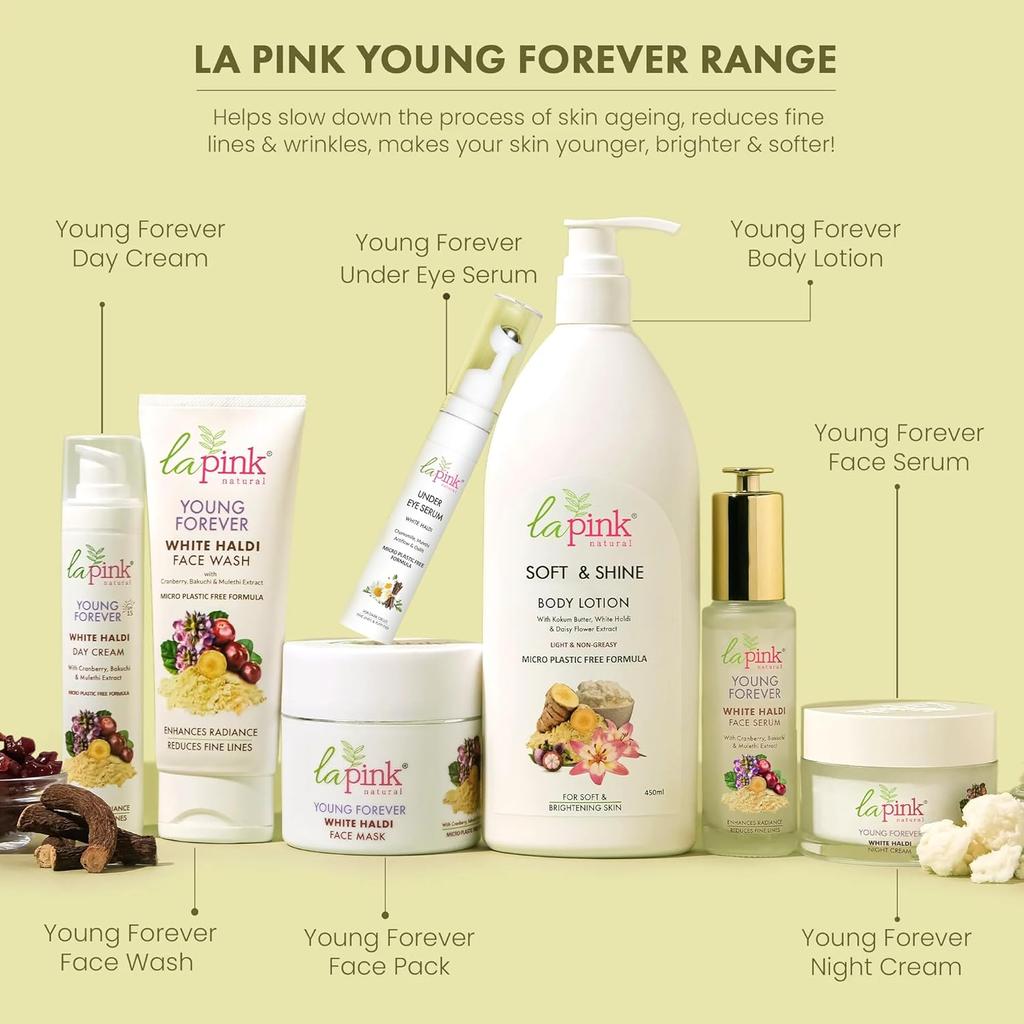 La Pink Young Forever Under Eye Serum with White Haldi For Men and Women, Licorice & Vit B3 (Niacinamide) | Lightens Dark Circles,Puffy Eyes | 15ml