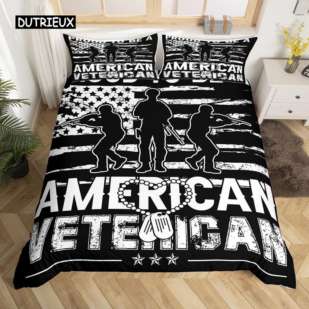 Soldier Duvet Cover Set King Size Soldier Helicopter Silhouette Bedding Set Microfiber 2/3pcs Green Black Military Quilt Cover