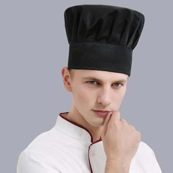 Yousheng Chef Hat Solid Color Flat Top Pleated Design Breathable Cotton Chef Hat Adjustable Fit Lightweight Cooking Cap