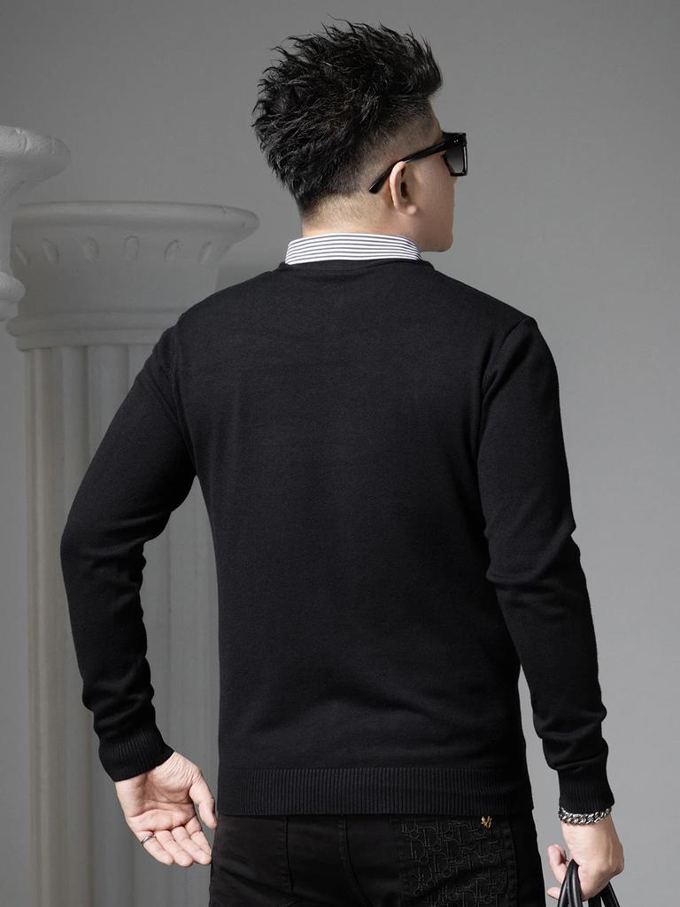 European Style 2025 Autumn and Winter New Style Fake Two-Piece Shirt Collar Sweater Men's Warm Knit Cardigan Sweater for Men