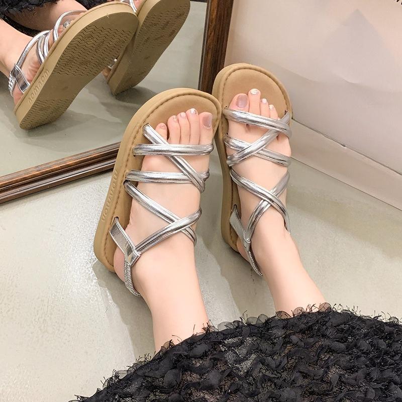 Fashion Women Summer Flat Sandals Light Weight Beach Street Shoes Elastic Band Girls Student Daily Walking Flats Leisure Sandalias