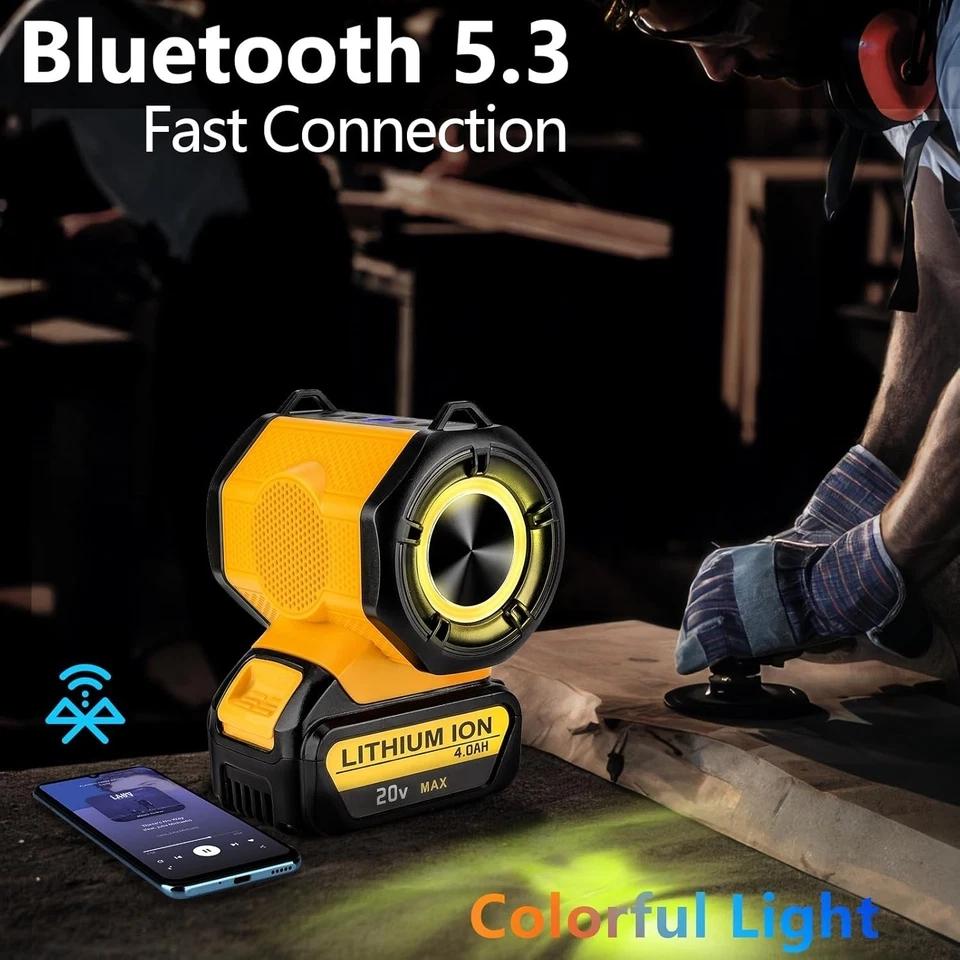 Bluetooth Speaker for DeWalt 18V 20V Li-ion Battery,Wireless BT5.3 & USB Audio Source,TWS Pairing,Home Party Outdoor Speaker