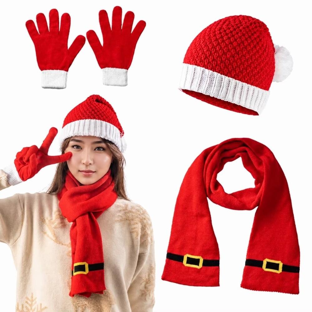 Gloves Christmas Hat Scarf Thermal Yarn Santa Claus Beanie Knitted Holiday Scarf  Merry Couples