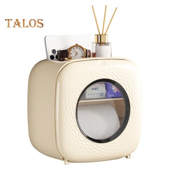 Tissue Box Toilet Paper Holder with Shelf Strong Load-bearing Easy To Install Drill-Free-Mount Organizer Toilet Paper Stand with Storage Bin