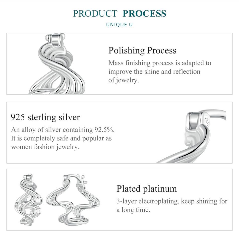 BAMOER 925 Sterling Silver Geomatric Twisted Line Hoop Earrings Wave Ear Buckles for Women Trendy Fine Jewelry