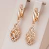 Trend Crystal Flower Long Dangle Earrings For Women Natural Zircon  Rose Gold Color Ethnic Bride Fine Daily Jewelry