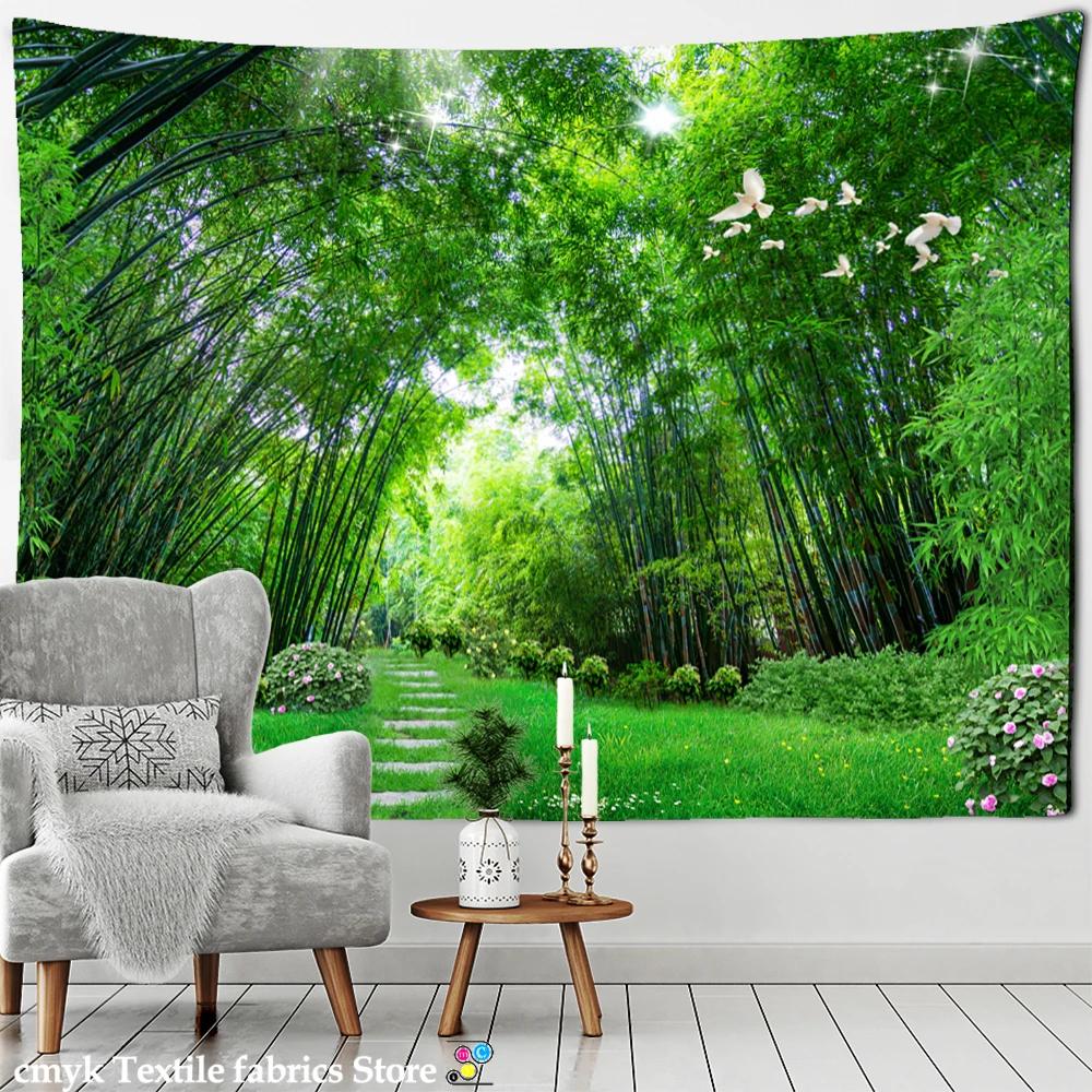 Bamboo Forest Flying Pigeon Path Tapestry Wall Hanging Hippie Tapiz Psychedelic Mystery Simple Natural Home Decor