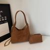 Women's Suede Handbags Solid Frosted Pu Leather Handle Bucket Bags Large Capacity Female Casual Soft Chain Crossbody Packs