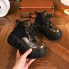 Platform short boots women's 2025 autumn and winter new versatile high-top shoes casual small leather shoes small inner height-increasing women's shoe