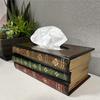 SHGO-Classical Retro Wooden Crafted Antique Book Tissue Box Cover Rectangular Tissue Dispenser Paper Holder Case 1Pc