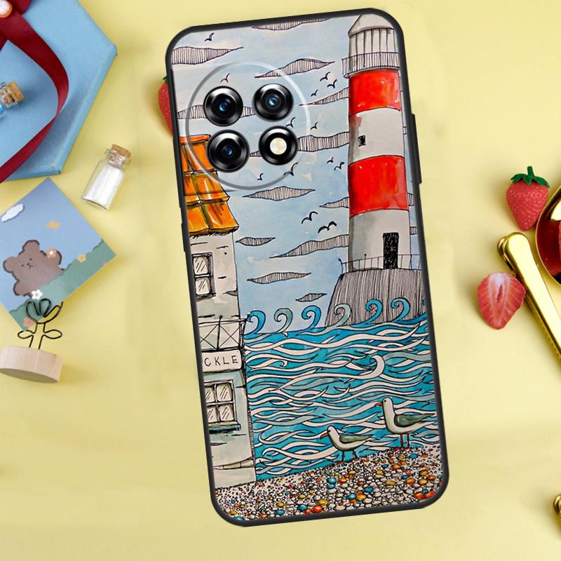 Abstract art highway lighthouse Case For OnePlus 13R 12R 10R 15 13 12 11 10 9 13T 10T 8T Nord CE 5 2 3 4 Lite N20 N30 Cover