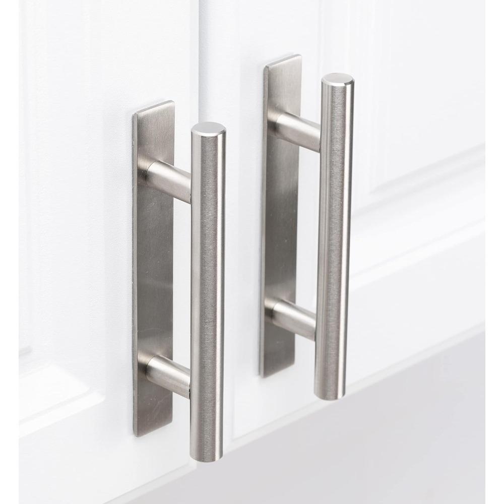 Adhesive Cabinet Handles 5" | No Drilling Stick On Handle for Drawers Doors Wardrobes Windows | 3M Adhesive | 4 Pack Brushed Nickel All Metal Handles