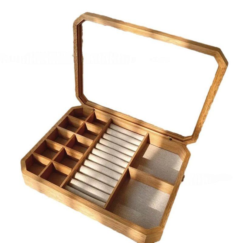 

Transparent Jewelry Box, Octagonal Gift Box, Oak Earring And Necklace Storage Box, Bracelet Ring Holder