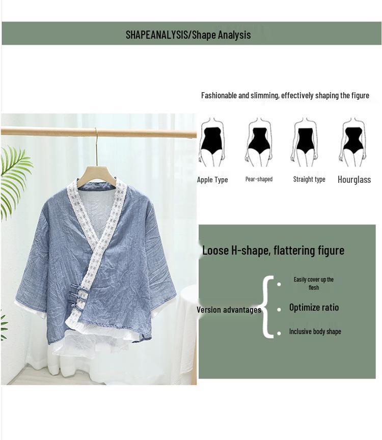 Women's Retro Chinese Style Cotton Linen Blouse with Lace and Oblique Collar – Three-Quarter Sleeve for Spring and Autumn 2024