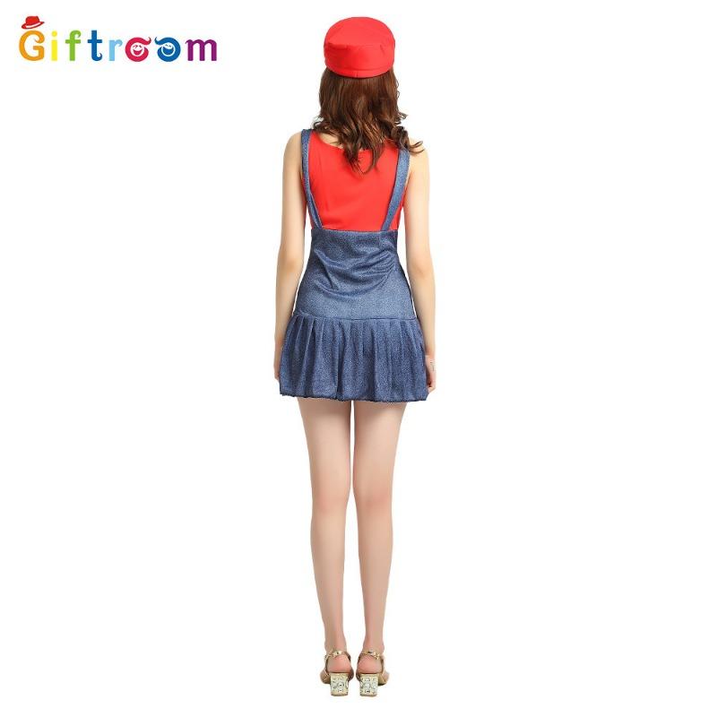 Halloween Costume Female Adult Mary Costume, Mario Dress Female Skirt Stage Anime Game Uniform