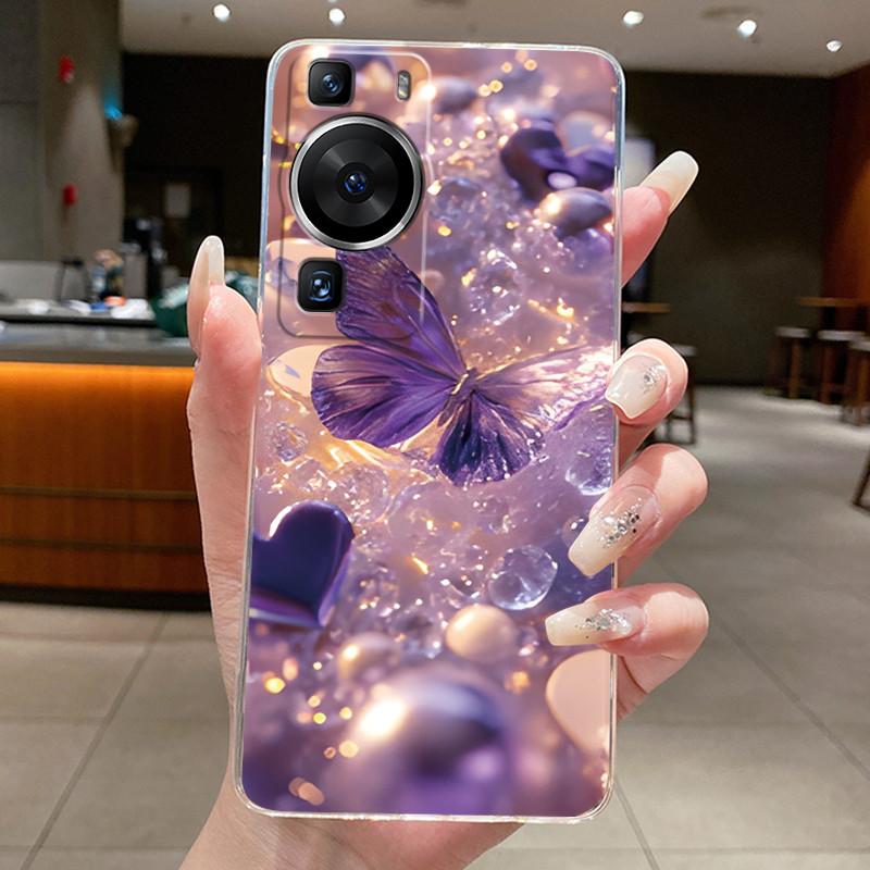 Für Huawei P60 Pro 2023 p60pro Hülle Cover Luxus Mode Schmetterling Blumen Transparent Weiches TPU Fundas Für Huawei P 60 P60 Pro Hülle