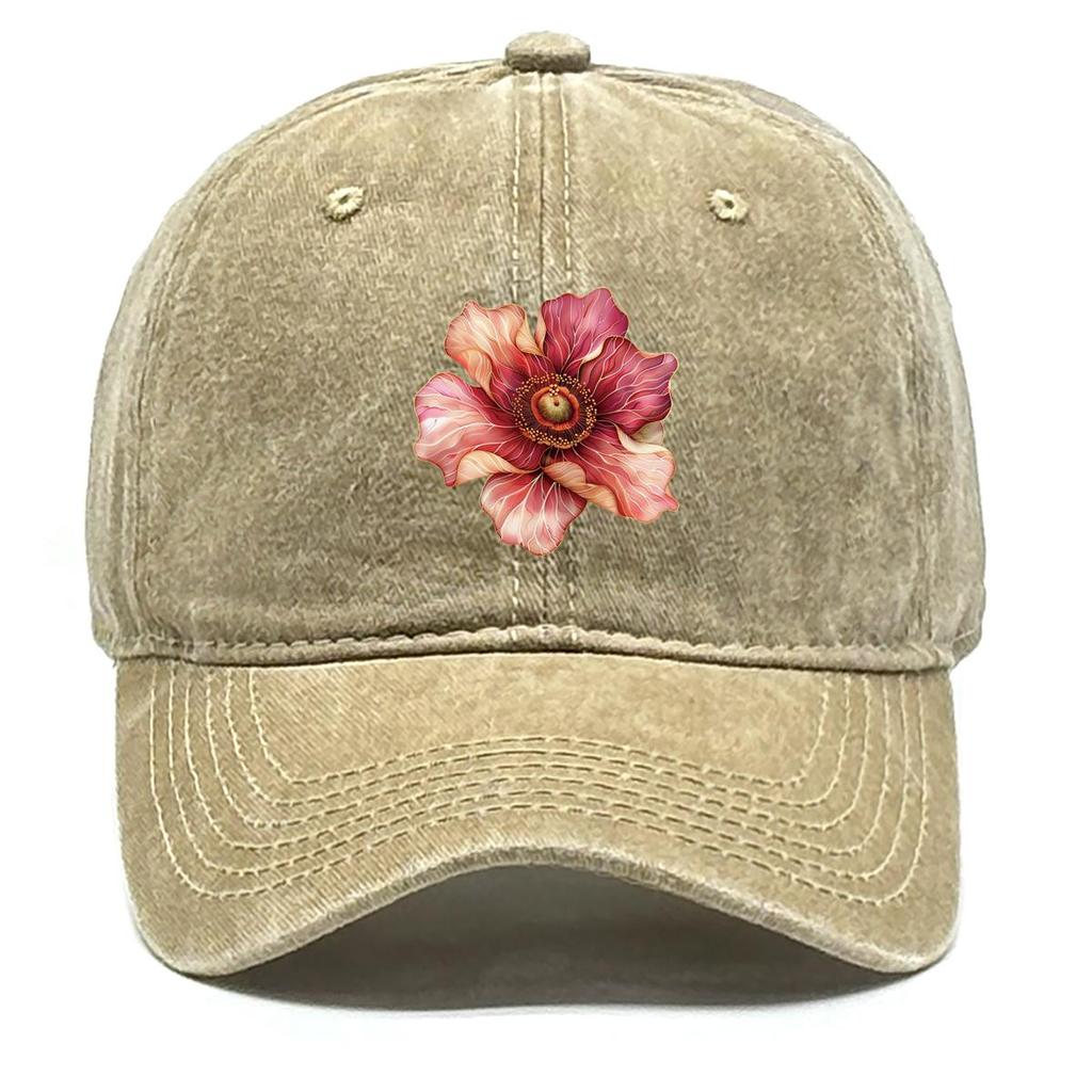 Red Flower Print Snapback Baseball Cap, Mesh Hat Hip Hop Sunshade Sporting Leisure Snapback Baseball Hat
