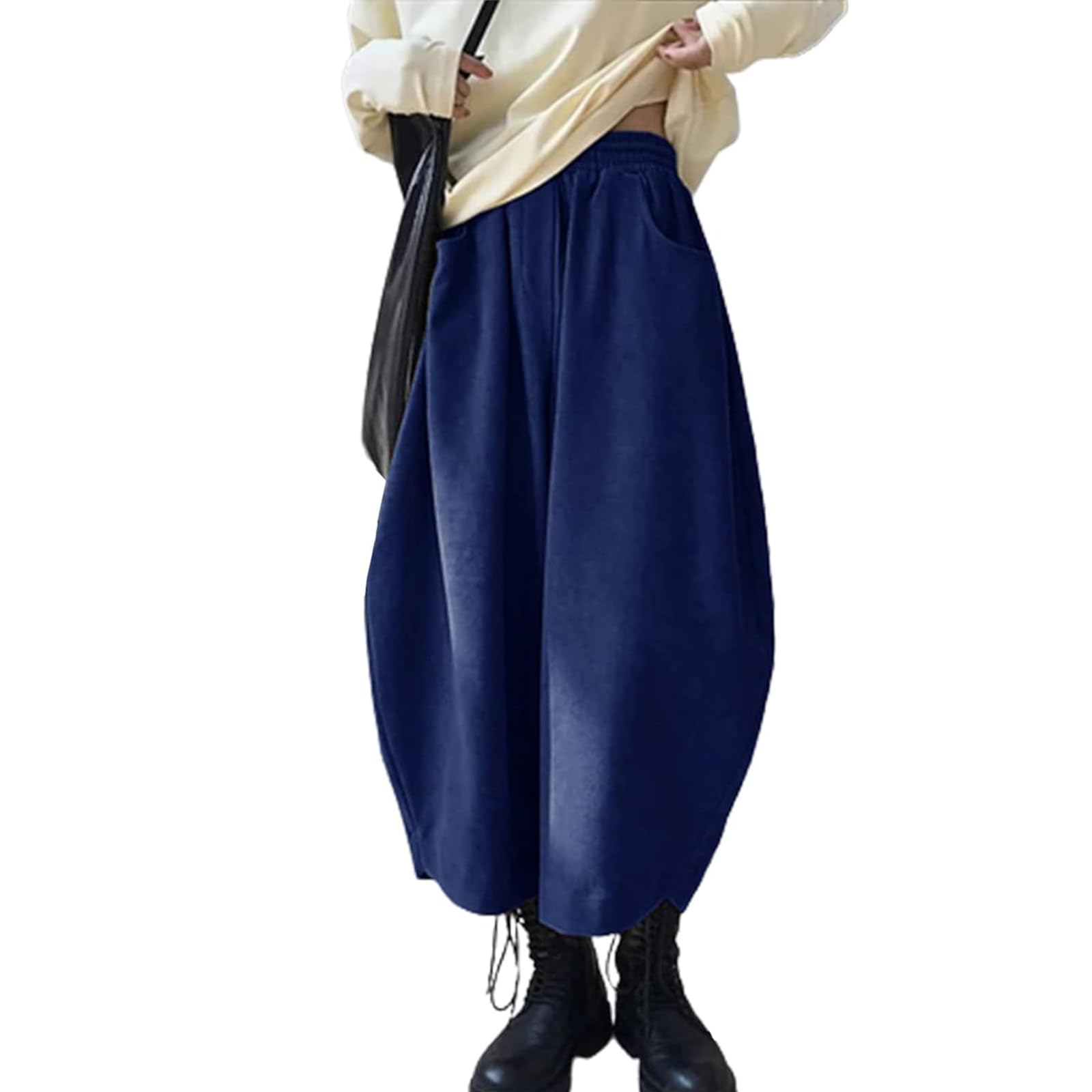 

Wide Leg Long Balloon Solid Elastic Gaucho Sarouel Relaxed Slimming Plus Cute and Suitable for Everyday Winter [Merelop Ceto] Women s Pants, Pants,
