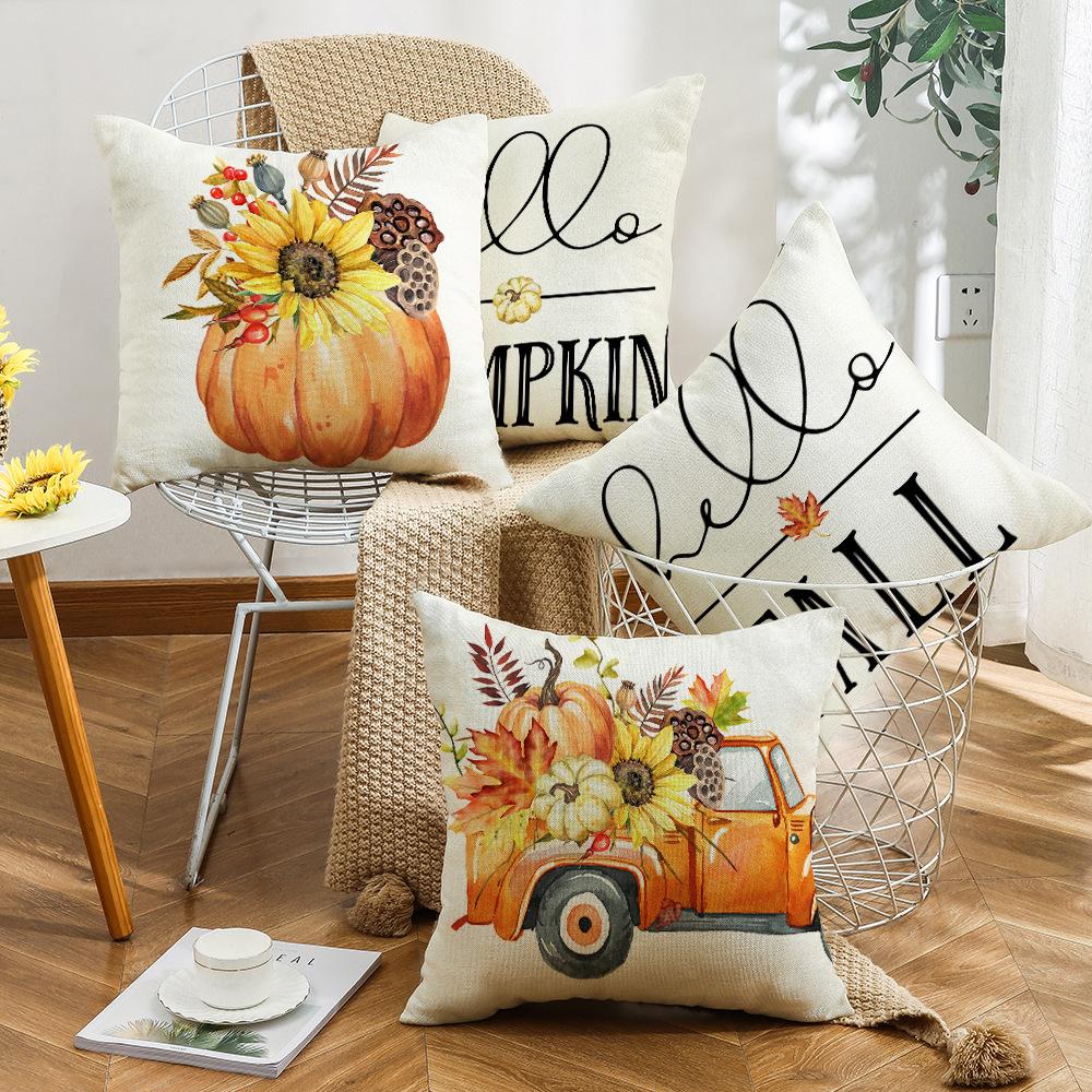New Harvest Festival Autumn Cushion Pumpkin Vase Sunflower Home Cushion Pillow Cover