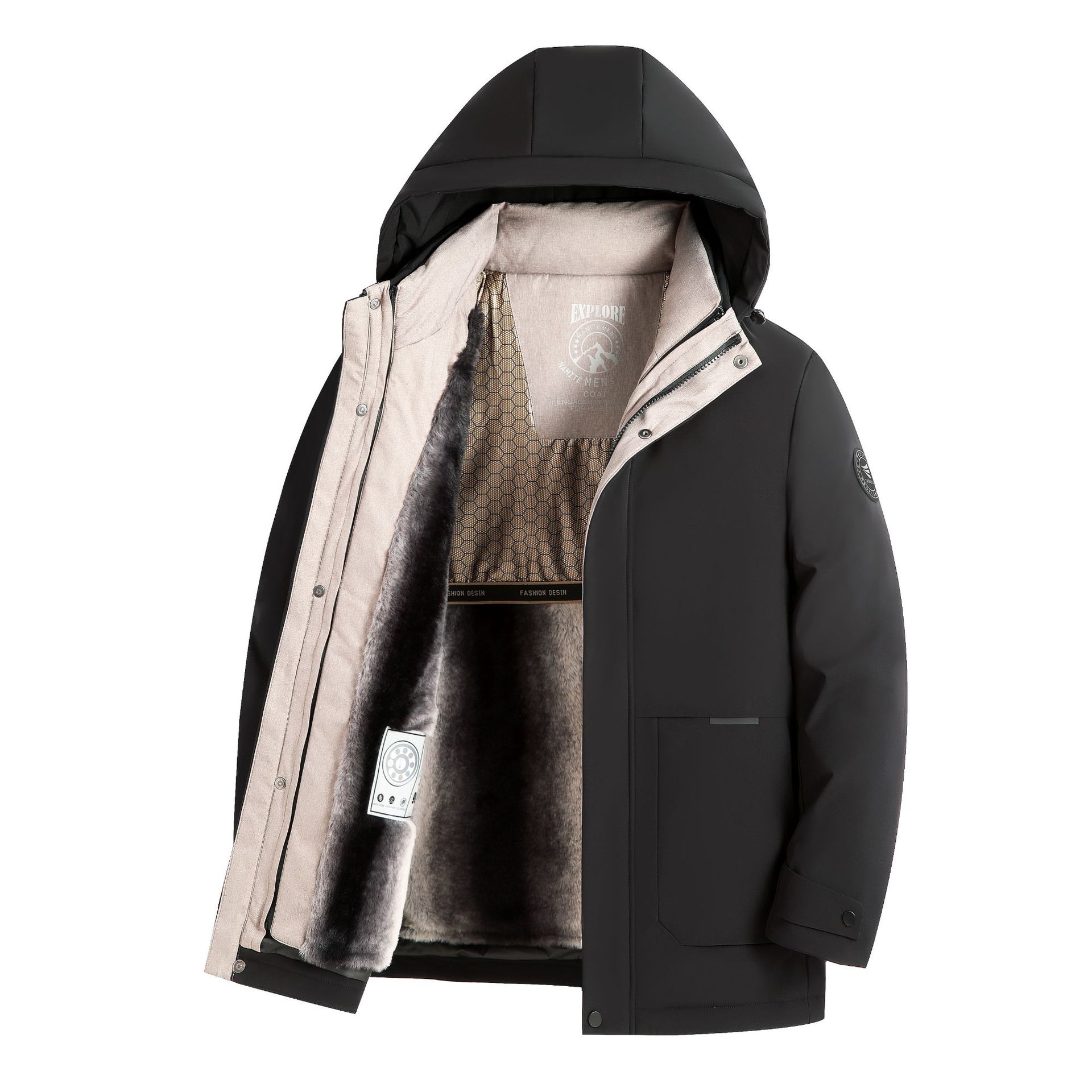 

Мужская куртка-пуховик на осень и зиму с капюшоном на утином пуху, теплая, деловая, золотистого бархата, утолщенная, молодежная, холодная куртка 195 чёрный