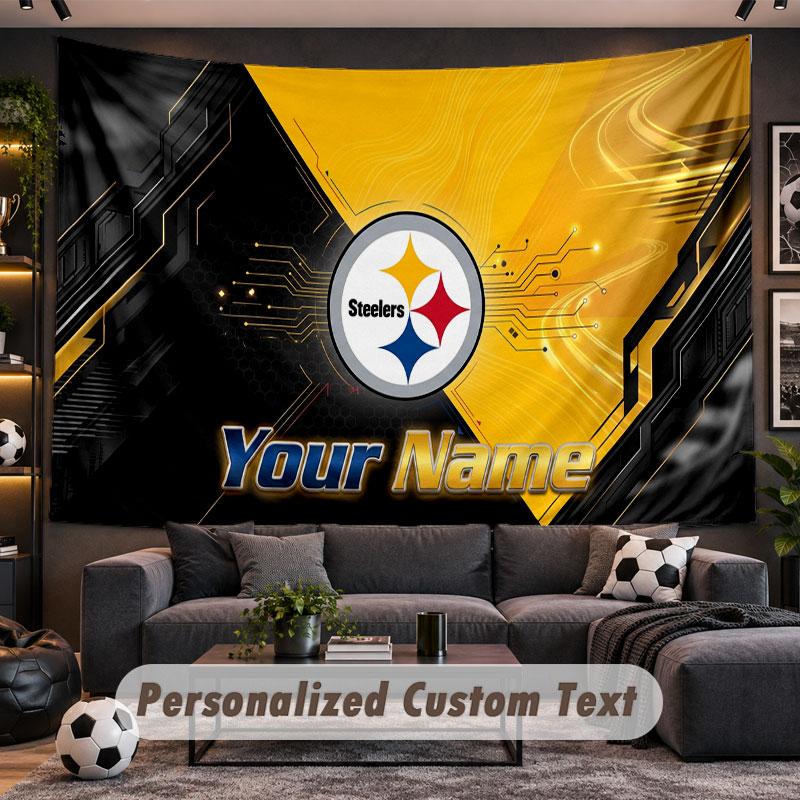 Wall Hanging Tapestry Custom NamePittsburgh Steelers Pattern Personalized Printed Fabric Wall Decor