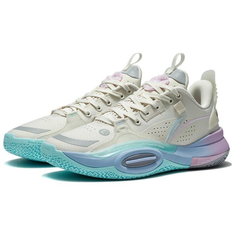 Li Ning All City 10 Youth Edition Low top Children's Basketball Shoes White Blue Purple Youth Edition Unisex ABPS009-1