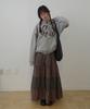 Natsu Check Long Tiered Skirt, Brown