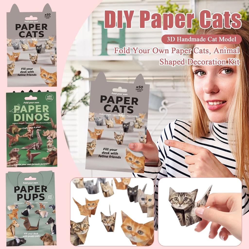 150/100/50pcs DIY Paper Cats Dogs Dinosaurs Folding Animal Creative Papercraft Kit Handmade Activity for Adults & Kids Cute Gift