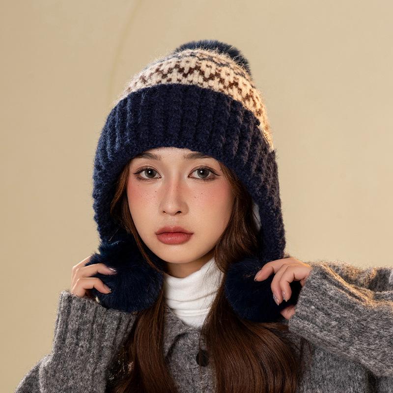 

Женская осенне-зимняя шерстяная шапка, утолщенная, теплая, с защитой ушей, плюшевая шапка, велосипедная, ветрозащитная, вязаная шапка-пуловер one size тёмно-синий