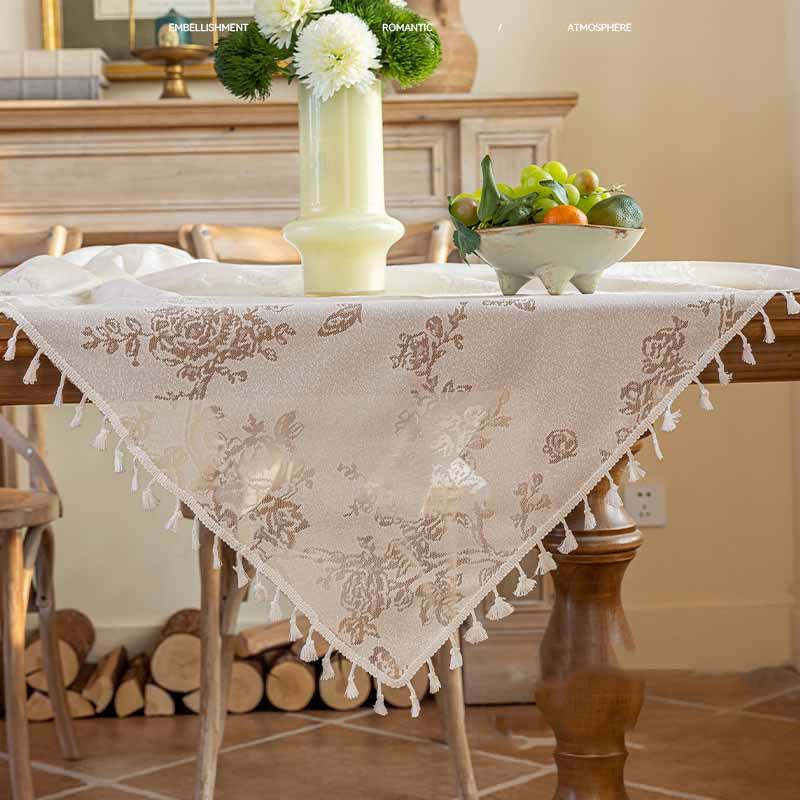 Luxe Tasseled & Jacquard Polyester Tablecloth - Rectangle Lace Dust Cover for Dining & Console Tables Home Decor