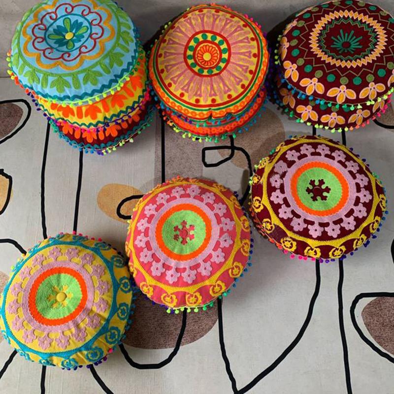 Bohemian Moroccan Cushion Ethnic Embroidery Futon Meditation Cushion Ottoman Bay Window Mat With Core Home Decor Floor Seat Pouf