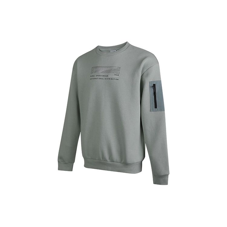 Puma Life Series Sport Fleece-Lined Knit Sweatshirt Pullover Men Tops Gray Green 530291-49