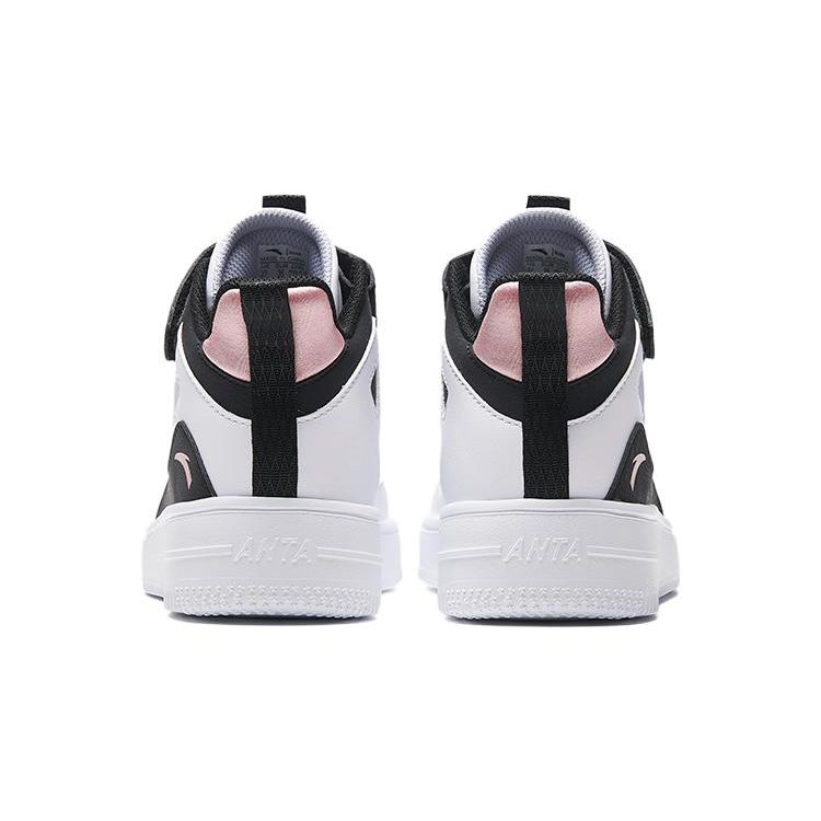 Anta Kids Synthetic Leather Non-Slip Wear-Resistant High-Top Skate Shoes Kids Sneakers Black White Pink A322338035-1