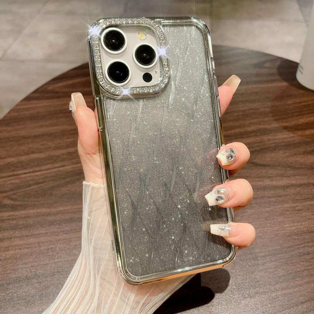 Rhinestone Checkered Gradient Glitter Is Suitable for IPhone 15Promax Phone Cases, IPhone14 Electroplated Anti-drop Full Package 13