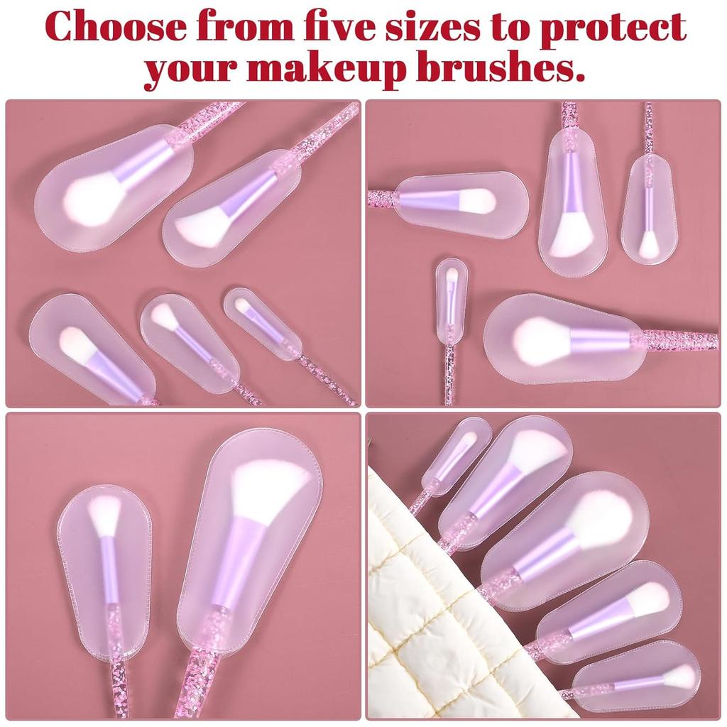 Jeffdad 20 Pcs Makeup Brush Covers, 5 Sizes Clear Make up Brush Protective Protector Sleeves for Travel & Storage, Lightweight and Durable Plastic