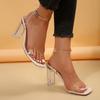 Ladies Transparent Crystal Sandals With A Single Buckle, Open Toe, Sexy Thick Heels, 9cm Simple And Versatile. Women Sandals