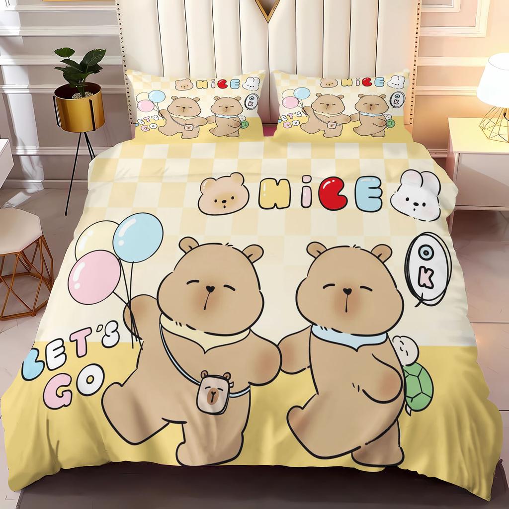 CapybaraAnime Home Bedroom Comforte Nordic polyester material suitable for children and adults 3-piece set