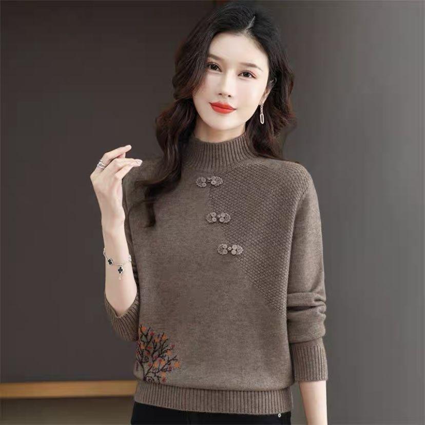 Damen Modischer Langarm-Basisschicht-Pullover Lockerer Pullover für Herbst und Winter Warm Gestrickter Rollkragenpullover