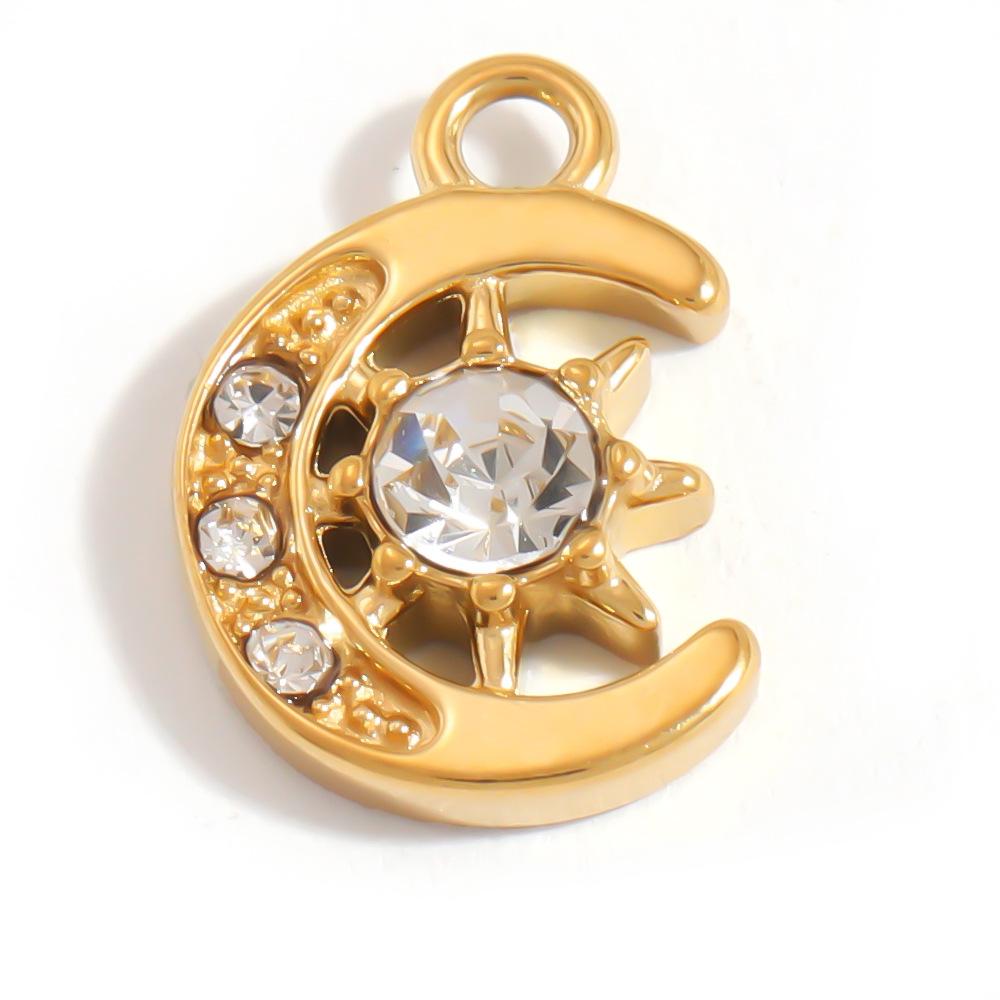 Waterproof Hypoallergenic DIY Jewelry 18K PVD Gold Plated Stainless Steel CZ Star Moon Heart Bow  Charms Pendants Bulk