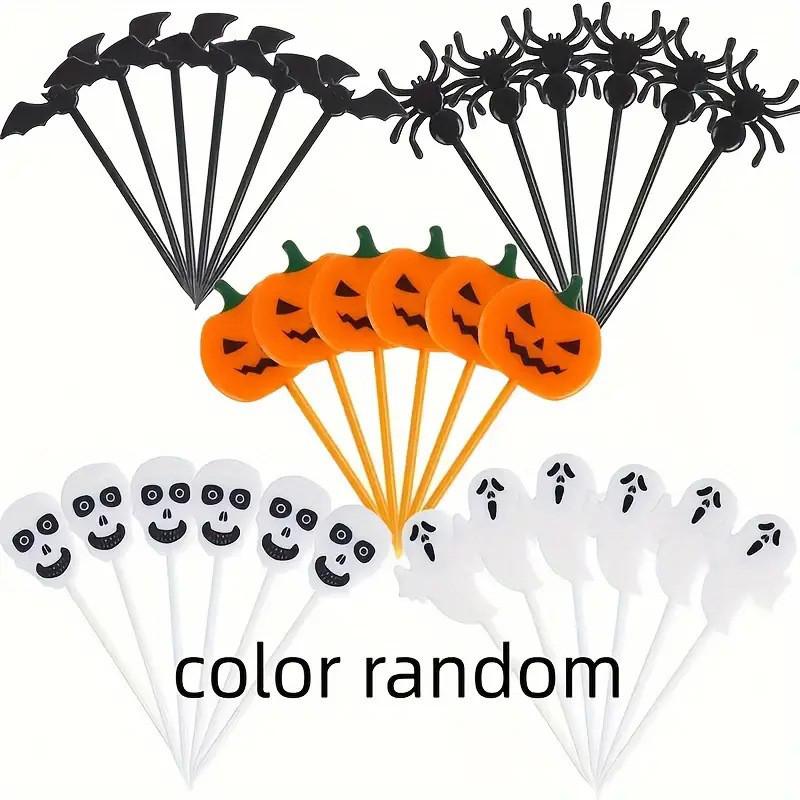 Halloween Pumpkin Ghost Mini Bento Forks - Cartoon Fruit Party Decorations Set