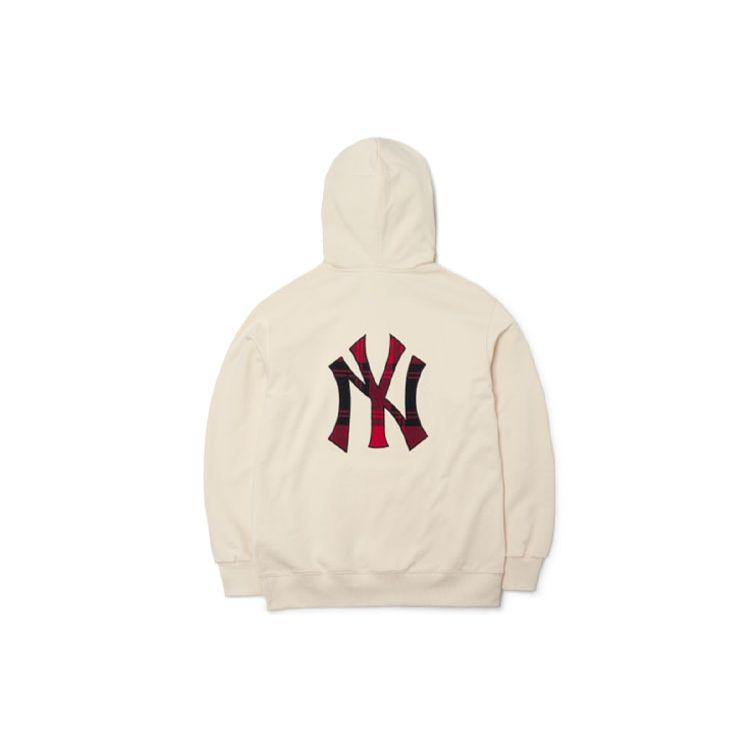 MLB New York Yankees Logo Print Plaid Lined Hoodie Unisex Hoodies White 3AHDC0114-50CRS