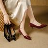 Stiletto High Heels Red Wedding Shoes 2026 Spring French High-end Square Buckle Pointed Middle Heel Shallow Mouth Single Shoes