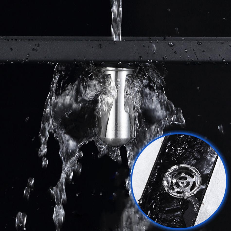 Stripe Floor Drain Black 304 Stainless Steel Solid  Bathroom Shower Long Linear Water Drainage Side Floor Drains Cover 60-100cm